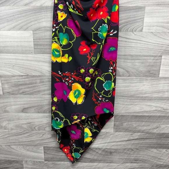 David Meister Halter Asymmetrical Dress Women's 10 Black Pink Floral Sleeveless - Picture 7 of 15